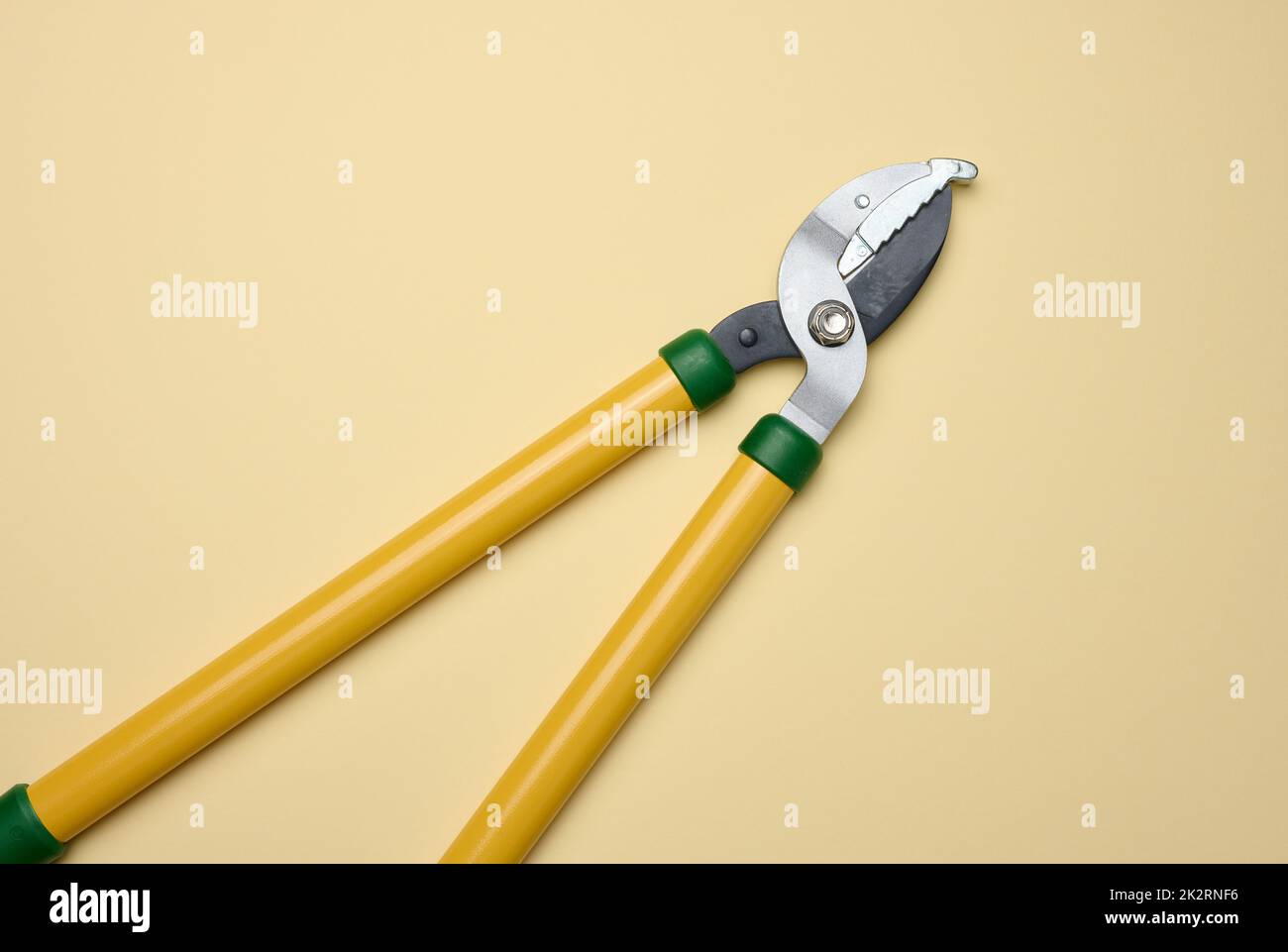 Large garden pruner for cutting branches on trees on a paper background Stock Photo