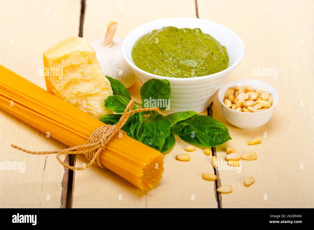Italian traditional basil pesto pasta ingredients Stock Photo Alamy