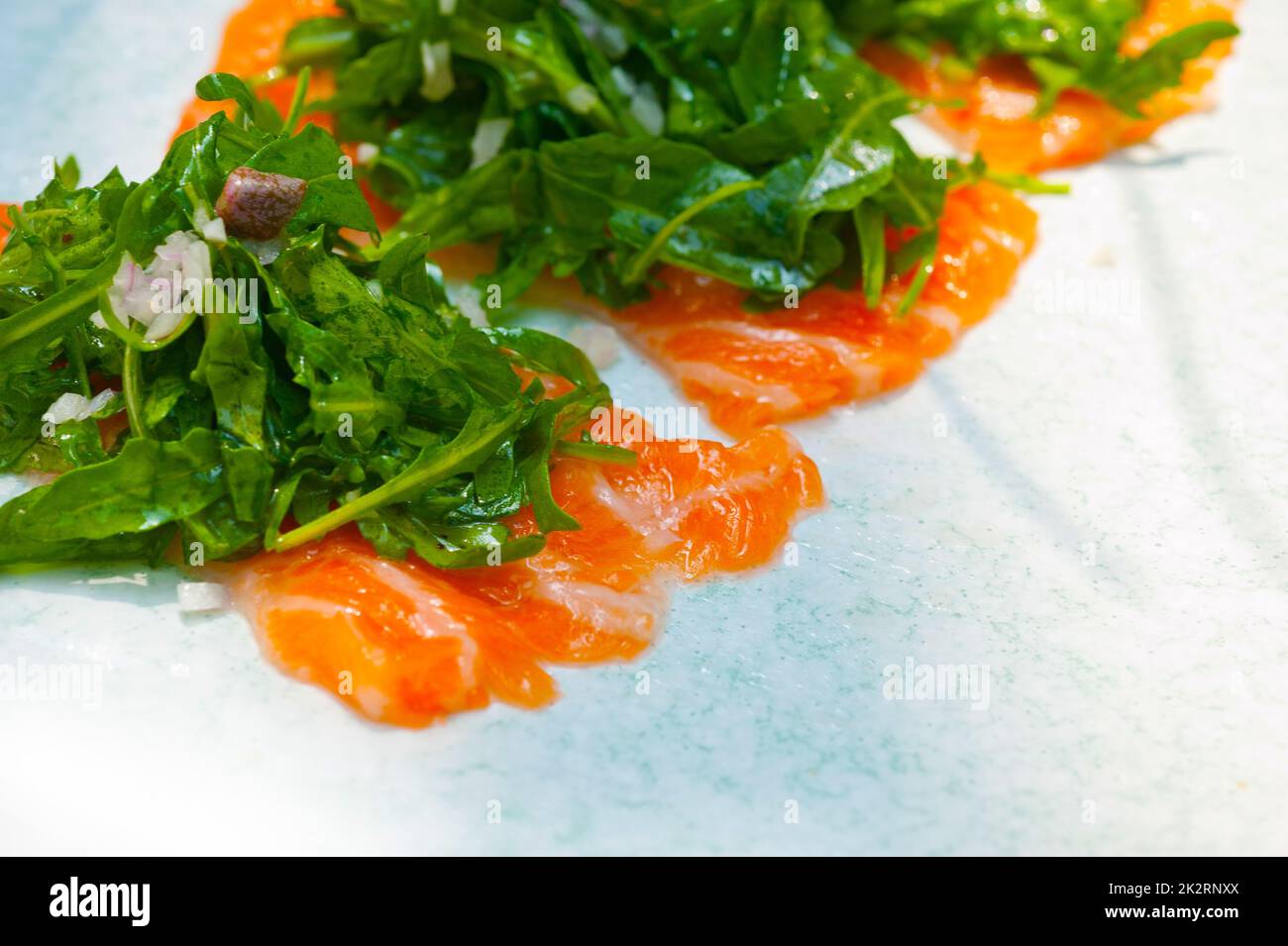 fresh salmon carpaccio Stock Photo Alamy
