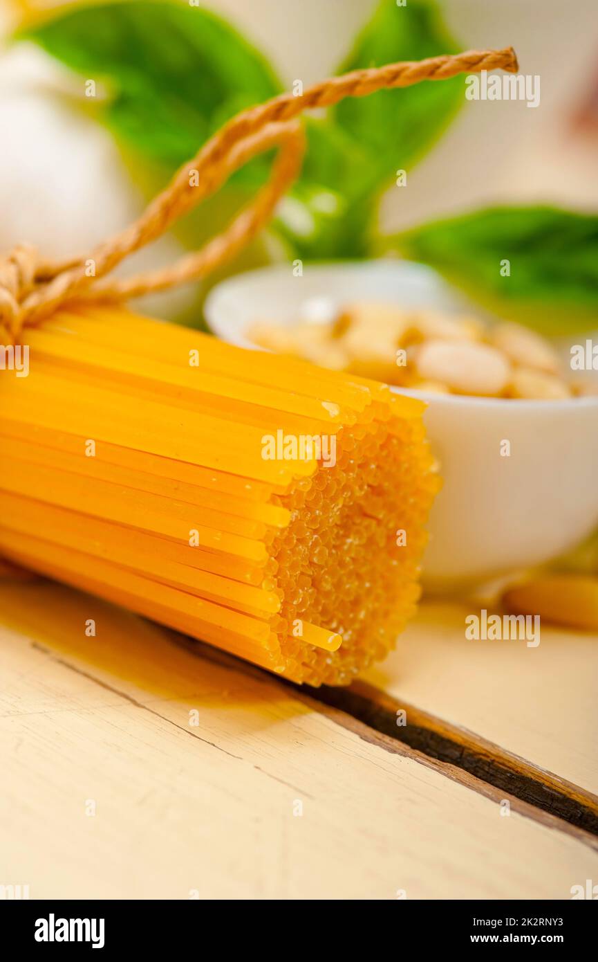 Italian traditional basil pesto pasta ingredients Stock Photo Alamy