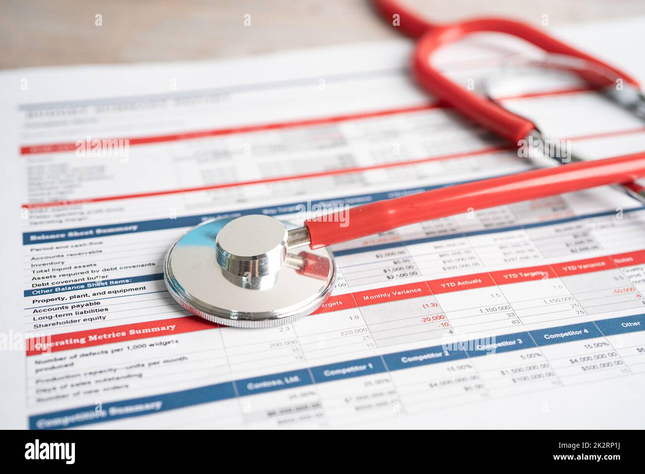 Stethoscope on spreadsheet paper, Finance, Account, Statistics, Investment, Analytic research data economy spreadsheet and Business company concept. Stock Photo