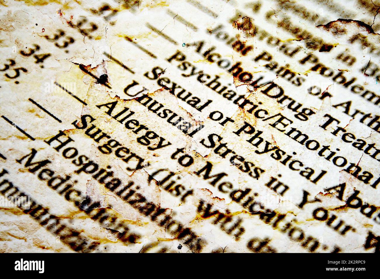 Health history form Stock Photo Alamy