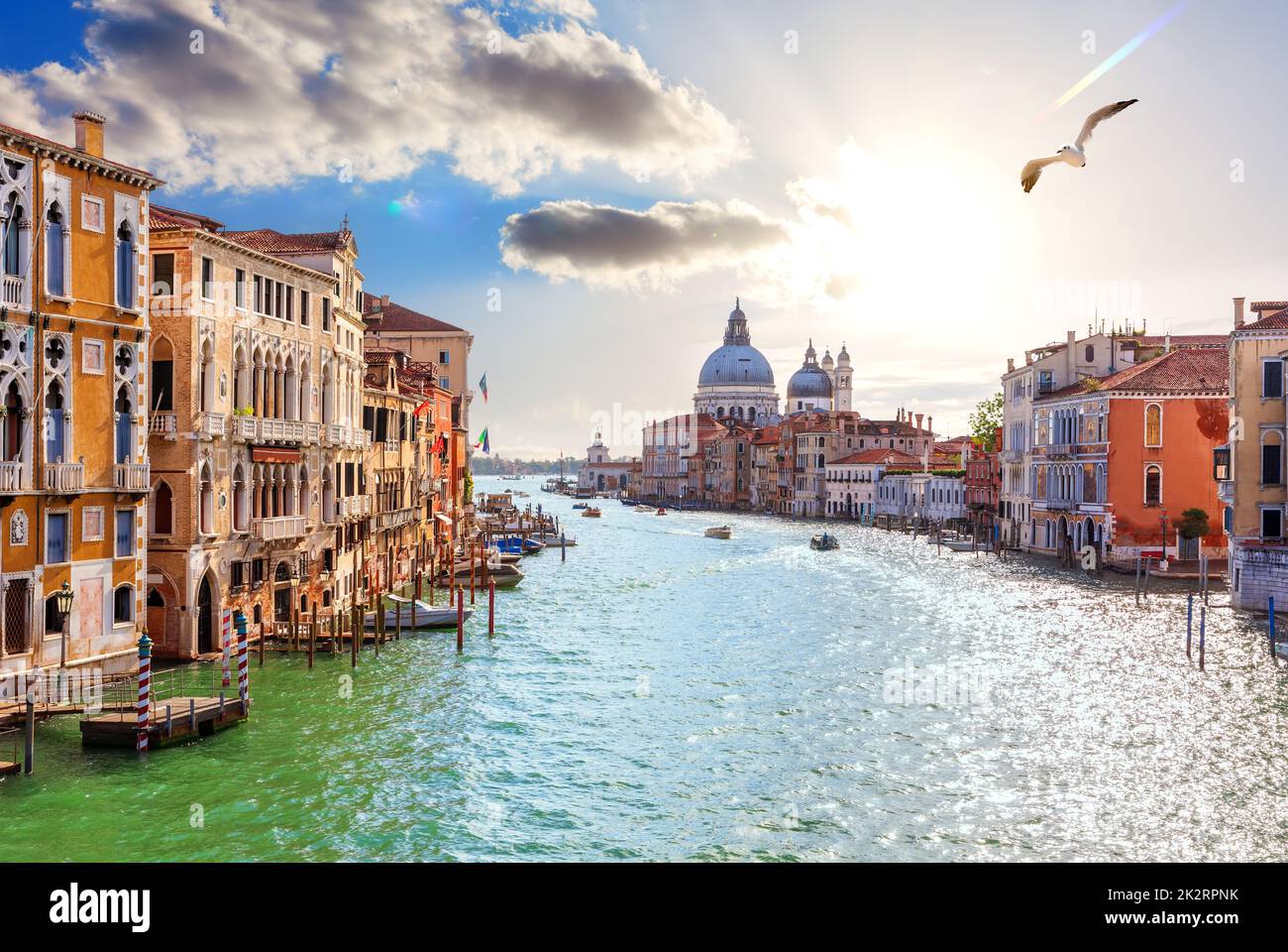 Lagoon in the Grand Canal of Venice near Santa Maria della Salute, Italy Stock Photo