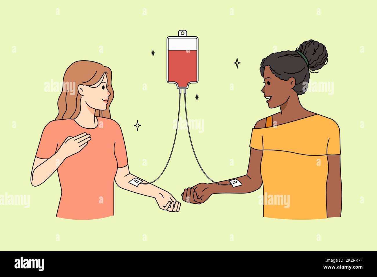Happy kind donors give blood in hospital Stock Photo