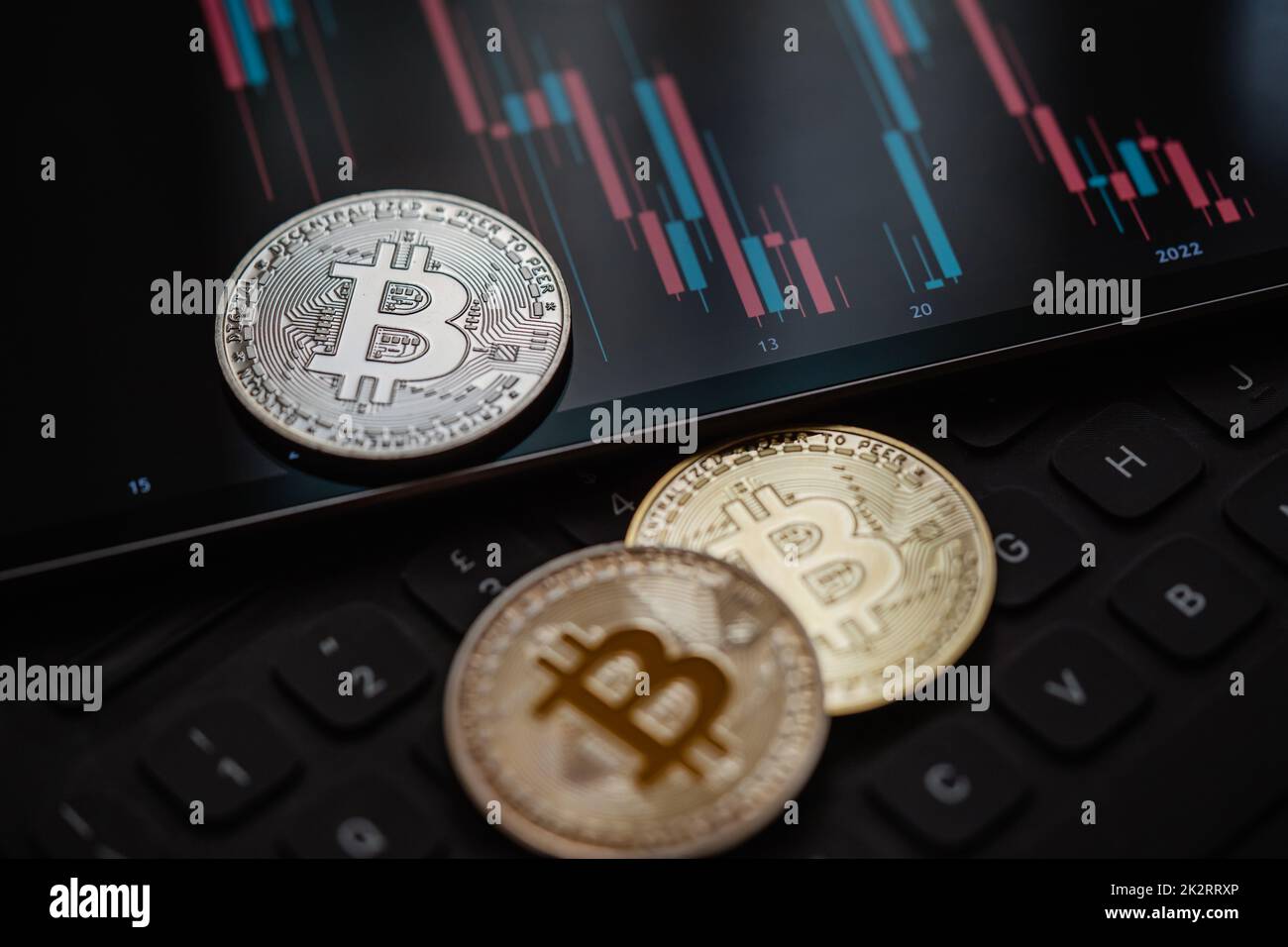 Bitcoin cryptocurrency with candle stick graph chart, laptop keyboard, and  digital background Stock Photo - Alamy