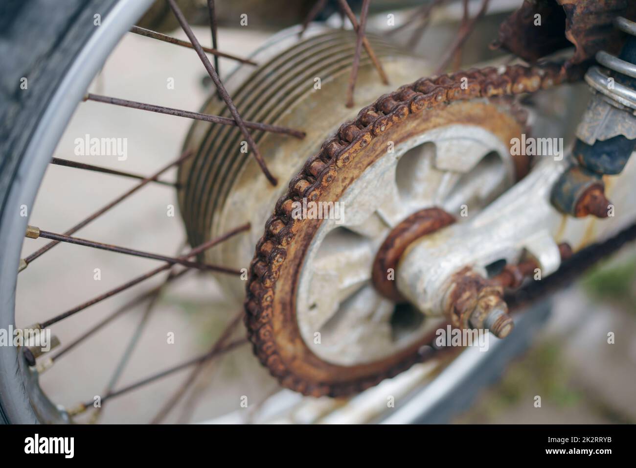 Rusty motorcycle transmission chain Stock Photo Alamy