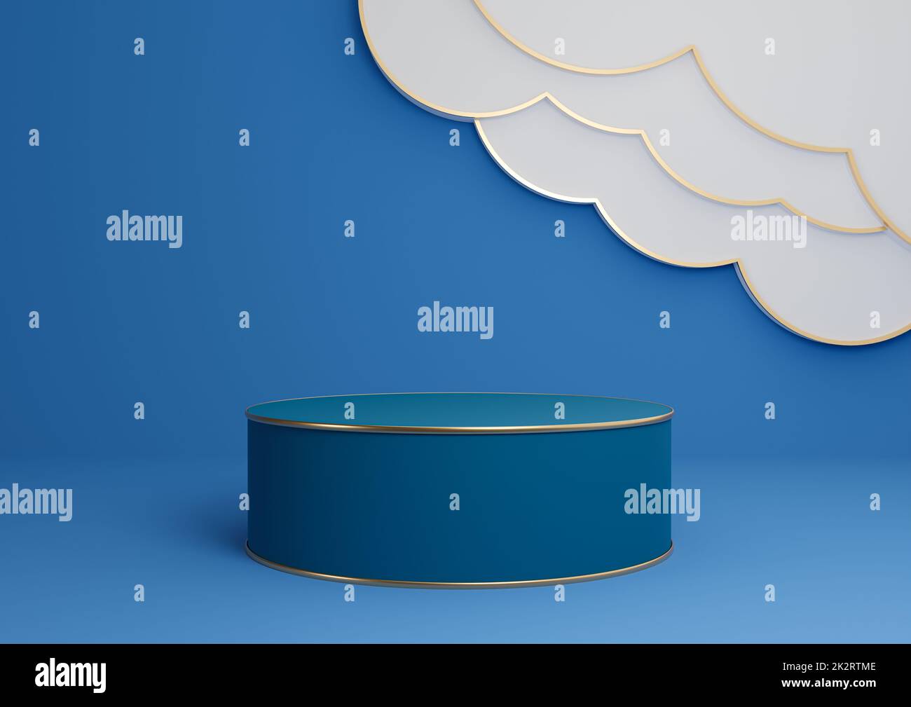 Bright, dark, pastel blue 3D rendering product display podium or stand ...