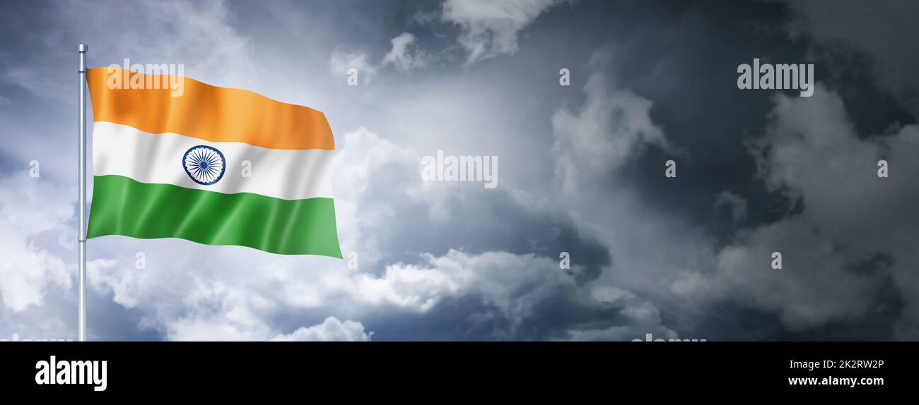 Indian flag on a cloudy sky Stock Photo