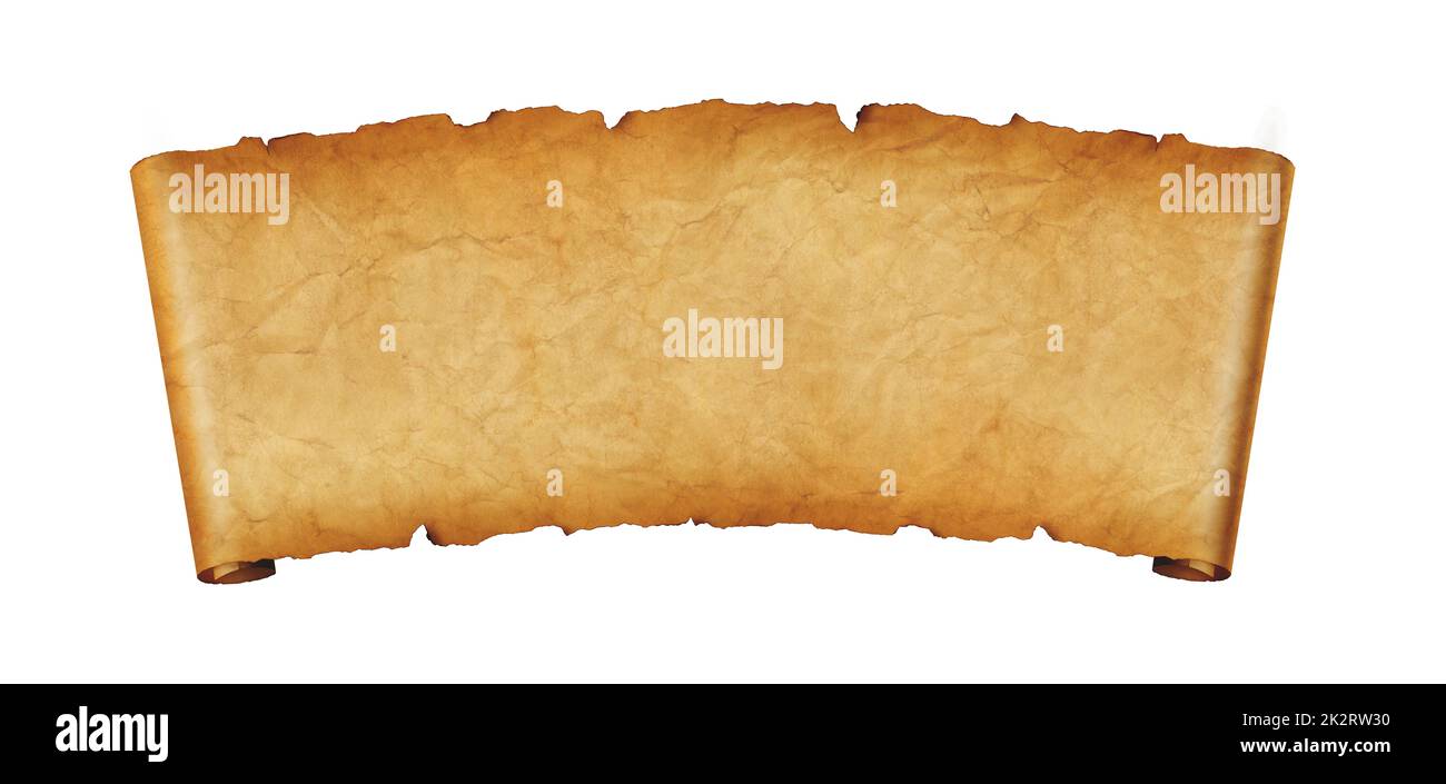 Old paper horizontal banner. Parchment scroll isolated on white Stock Photo