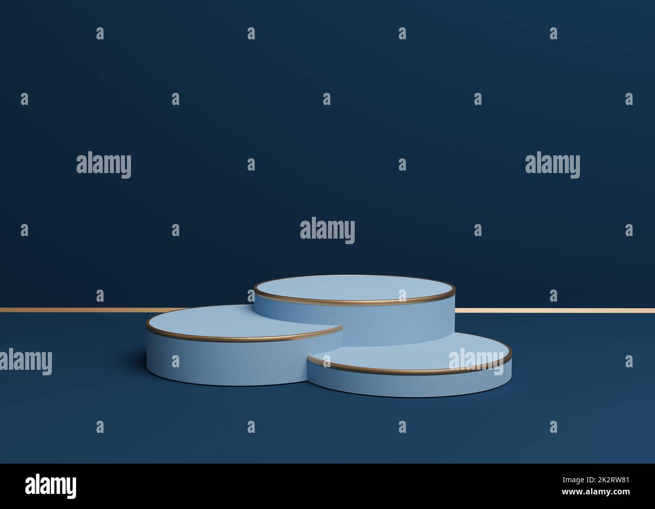 Dark, aqua blue 3D rendering simple product display with three podiums ...