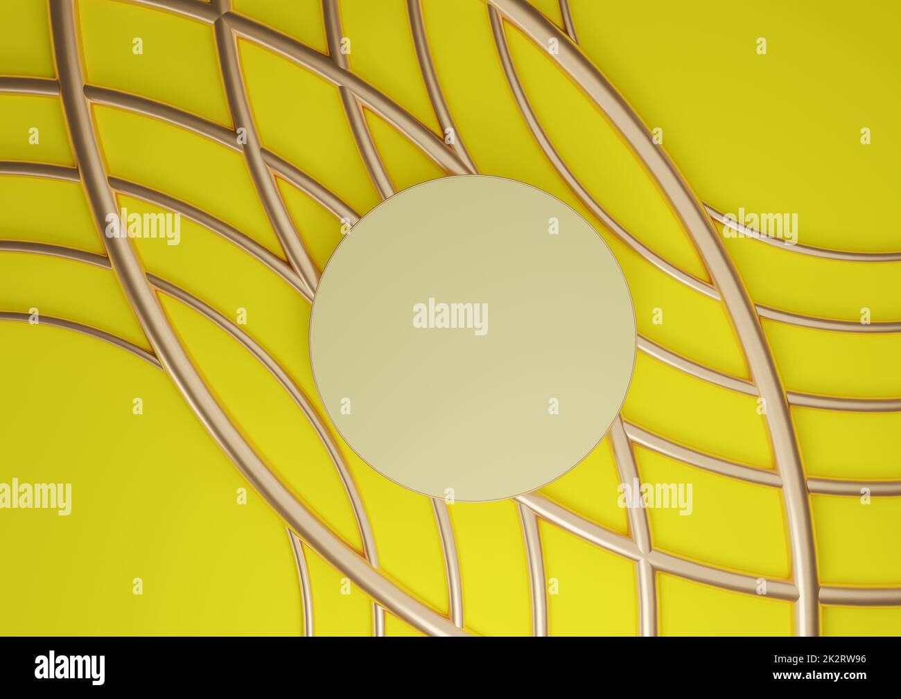 Bright, neon yellow 3D rendering product display flat lay podium ...