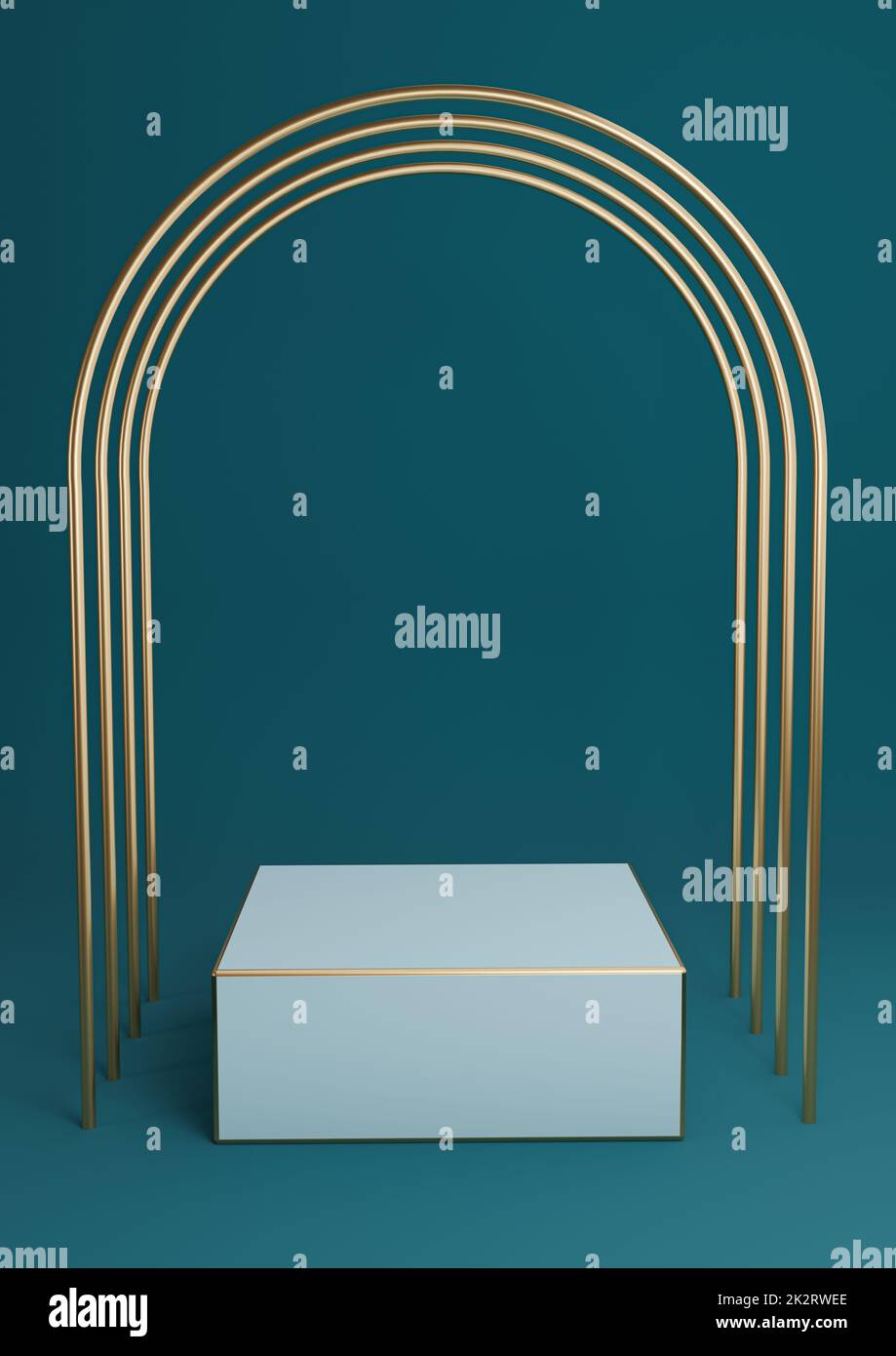 Dark teal, aqua blue 3D rendering minimal product display cube podium ...