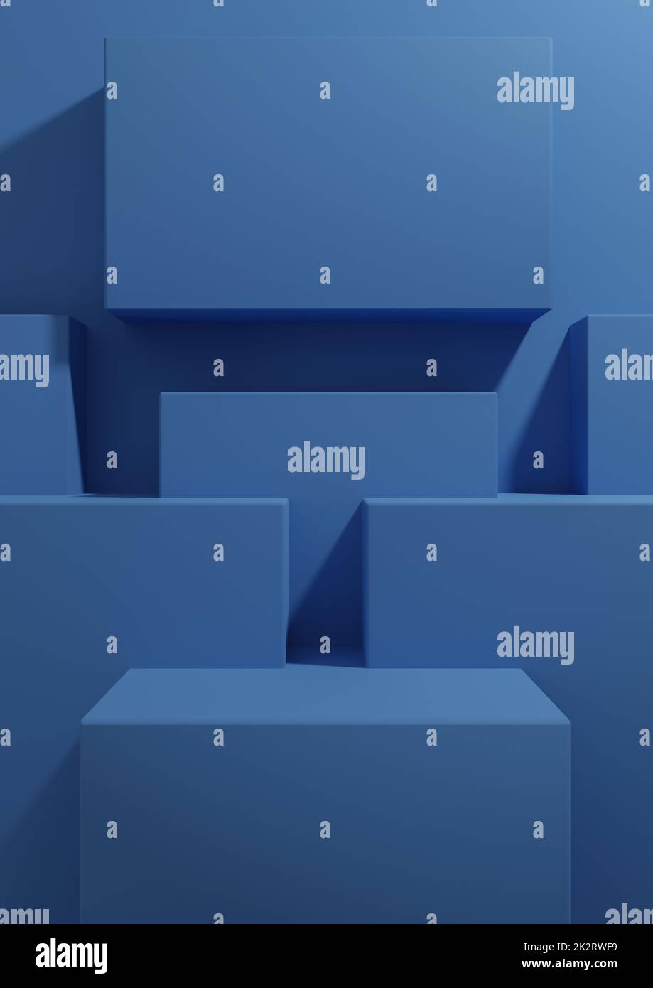 Bright, dark, pastel blue 3D rendering product display background ...