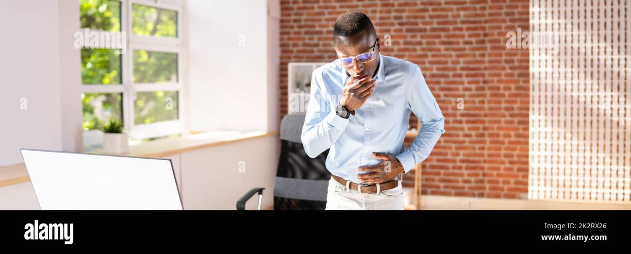 Young Man Suffering From Nausea Stock Photo