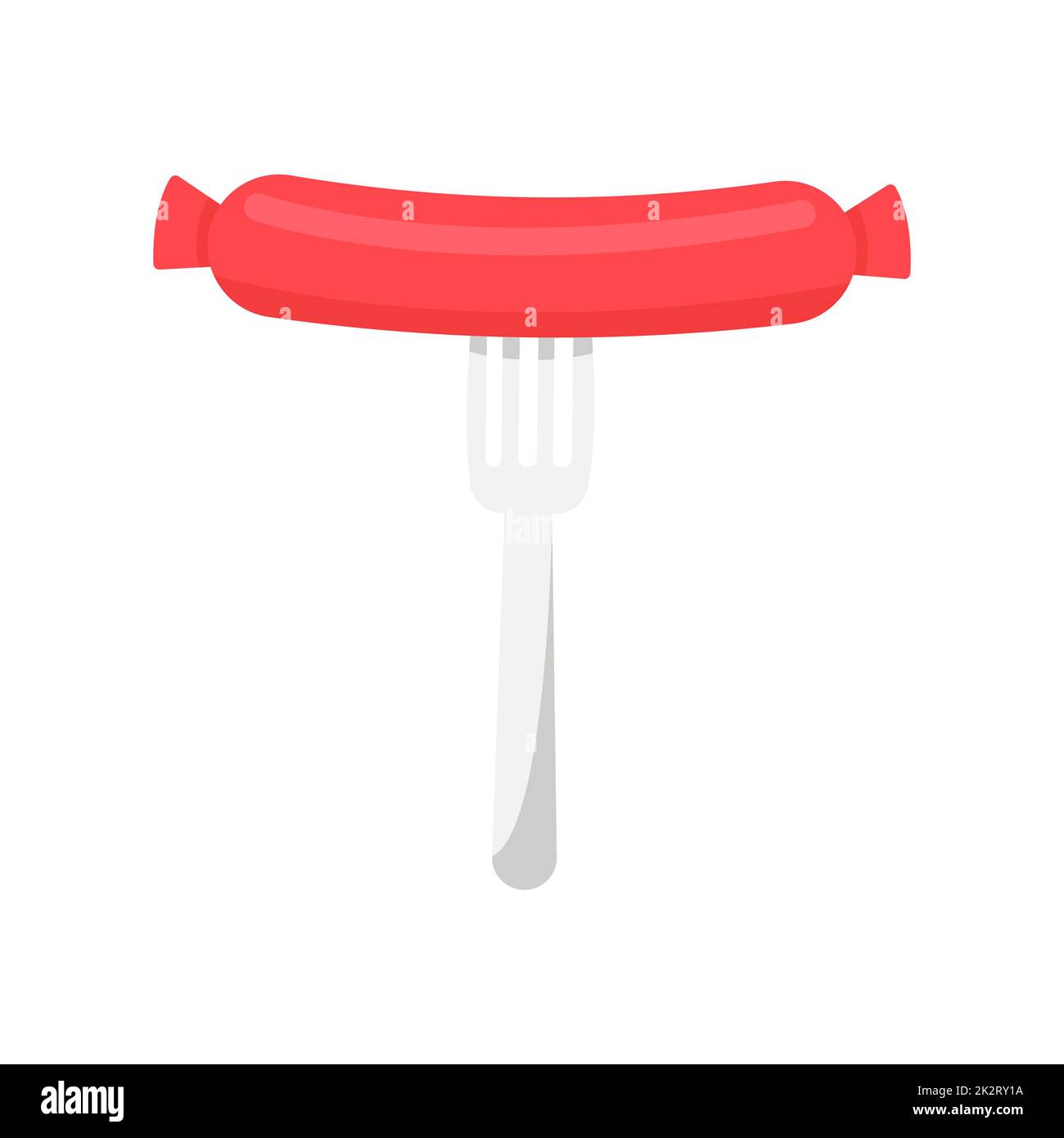 Cooked german bavarian sausage on a fork white background - Vector Stock Photo