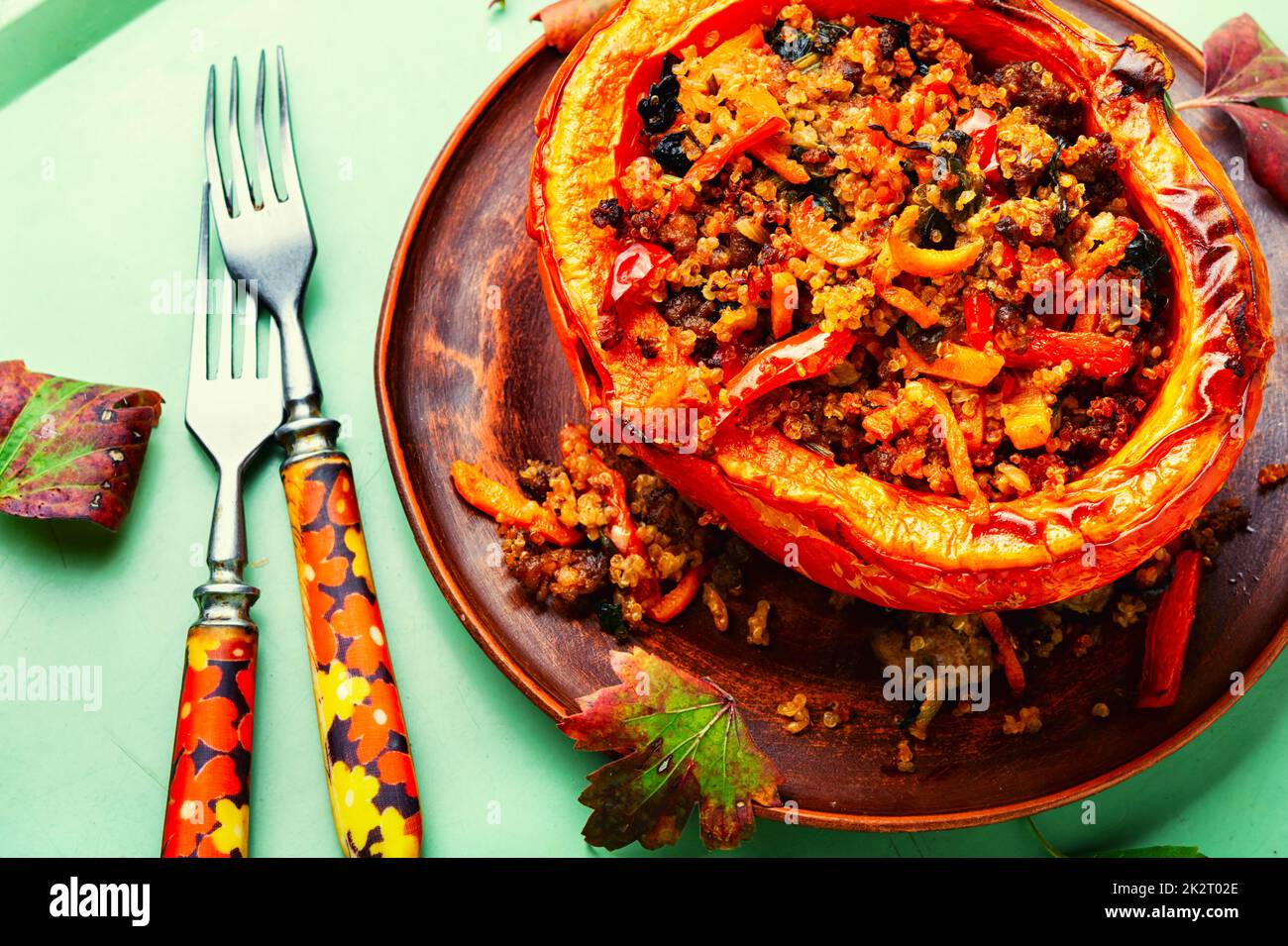 Baked pumpkin with minced meat and quinoa Stock Photo - Alamy