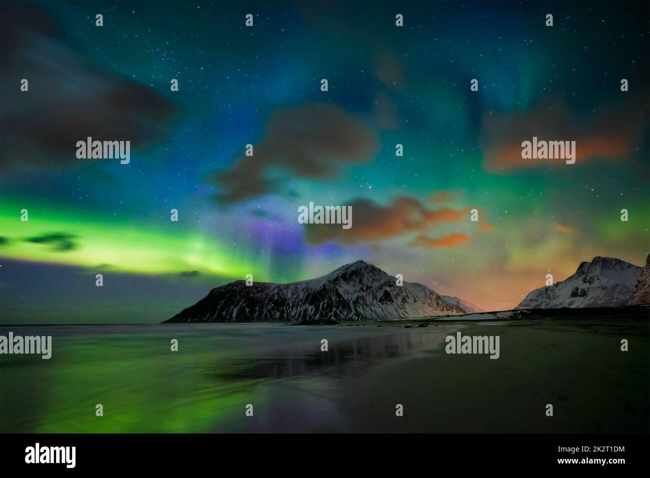 Aurora borealis northern lights. Lofoten islands, Norway Stock Photo ...