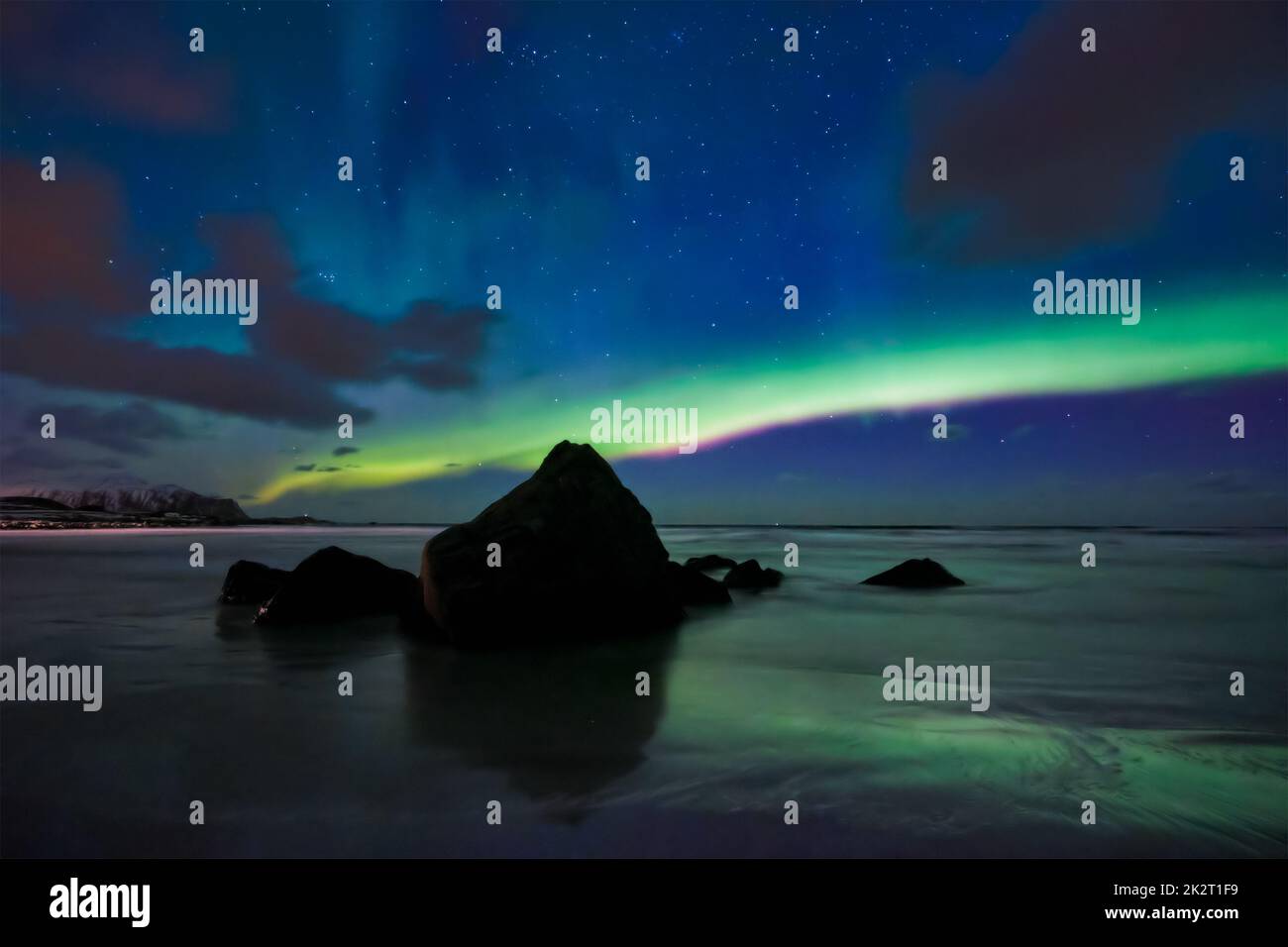 Aurora borealis northern lights. Lofoten islands, Norway Stock Photo ...