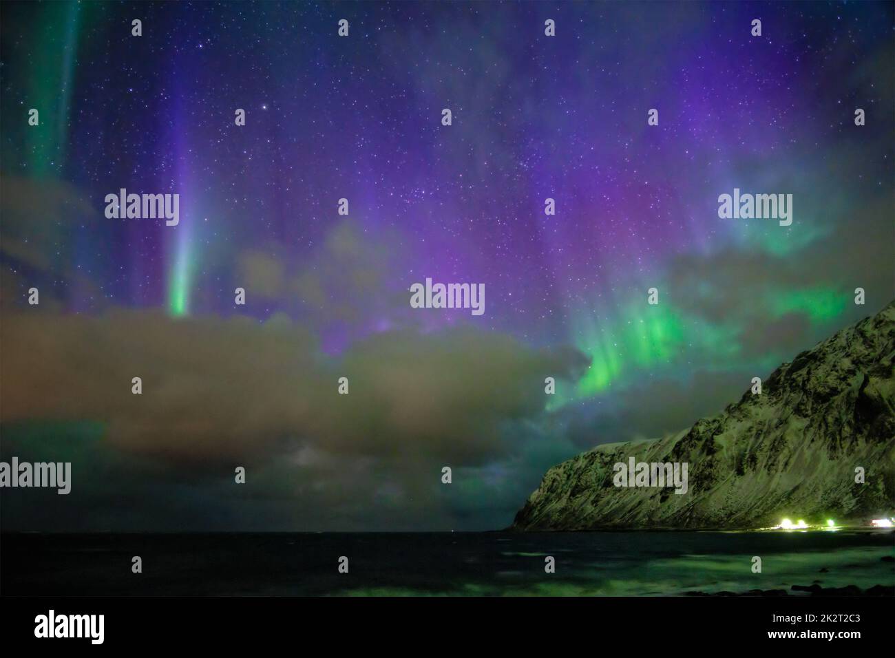 Aurora borealis northern lights. Lofoten islands, Norway Stock Photo ...