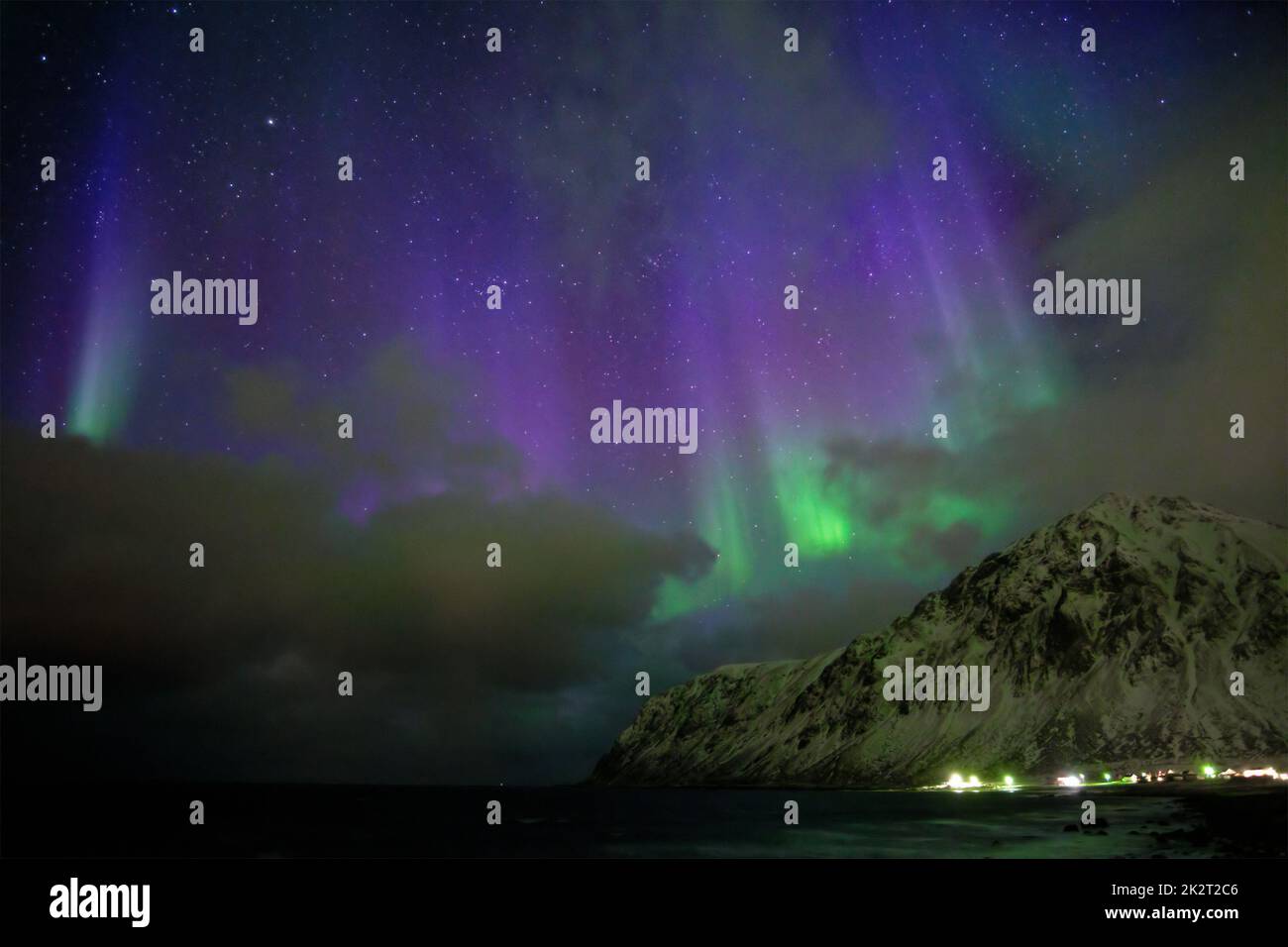 Aurora borealis northern lights. Lofoten islands, Norway Stock Photo ...