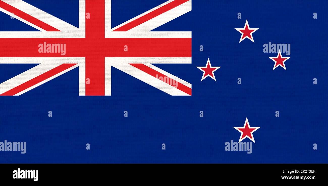 Flag of New Zealand. National flag on fabric surface. Fabric Texture