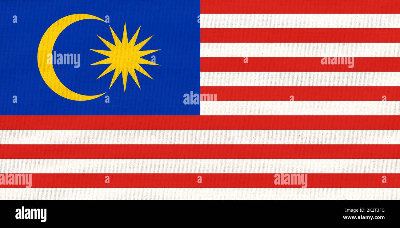 Flag of Malaysia. Fabric texture. National symbol. Stock Photo