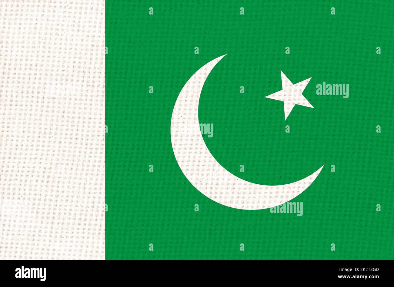 Flag of Islamic Republic of Pakistan. Pakistan flag on fabric surface Stock Photo