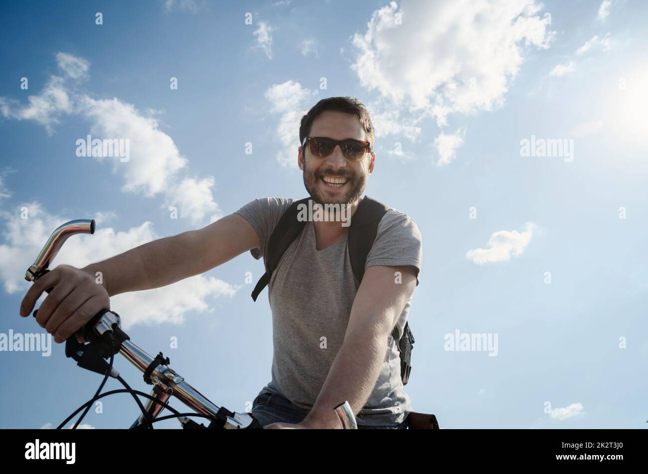 Man with bicycle Stock Photo