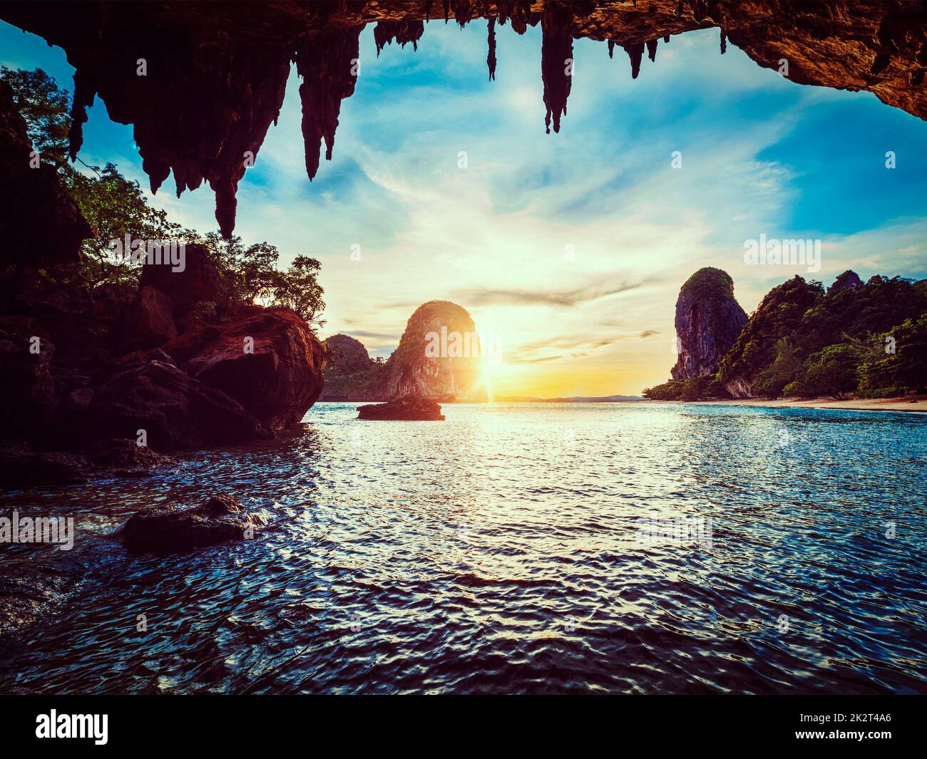 Sunset on Pranang beach. Railay , Krabi Province Thailand Stock Photo