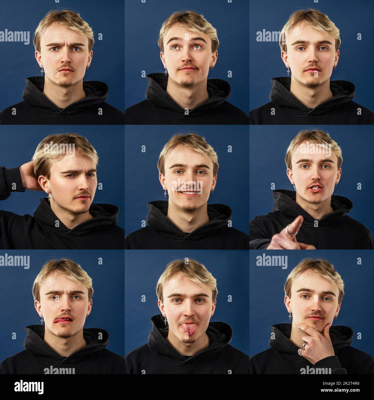 Portrait collage of man with different facial expressions Stock Photo