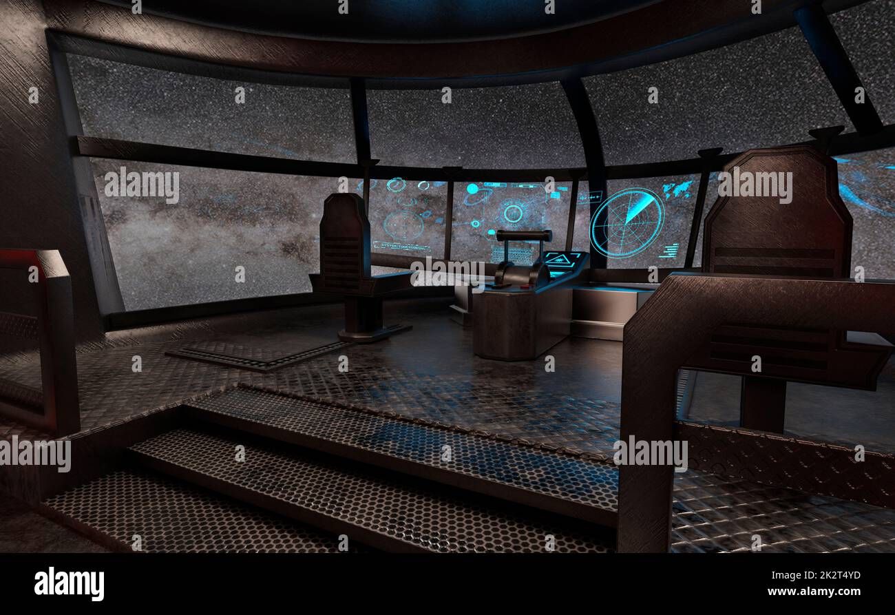 3D Rendering Science Fiction Space Cockpit Stock Photo