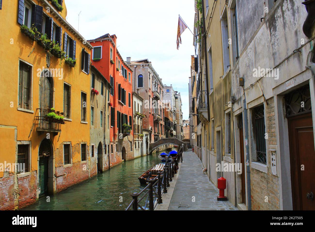 Canal in Venice, Italy. Exquisite buildings along Canals. Stock Photo