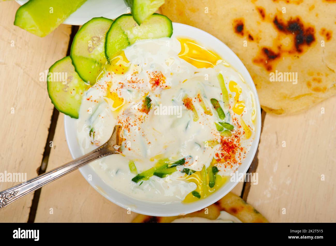 Arab middle east goat yogurt and cucumber salad Stock Photo