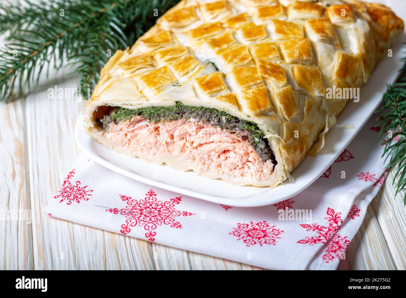 Homemade Salmon Wellington. It is made from Salmon Fish, spinach