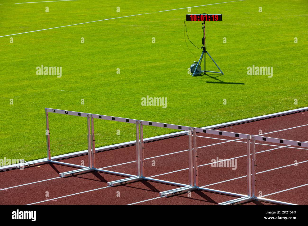 hurdles with time measurement system Stock Photo