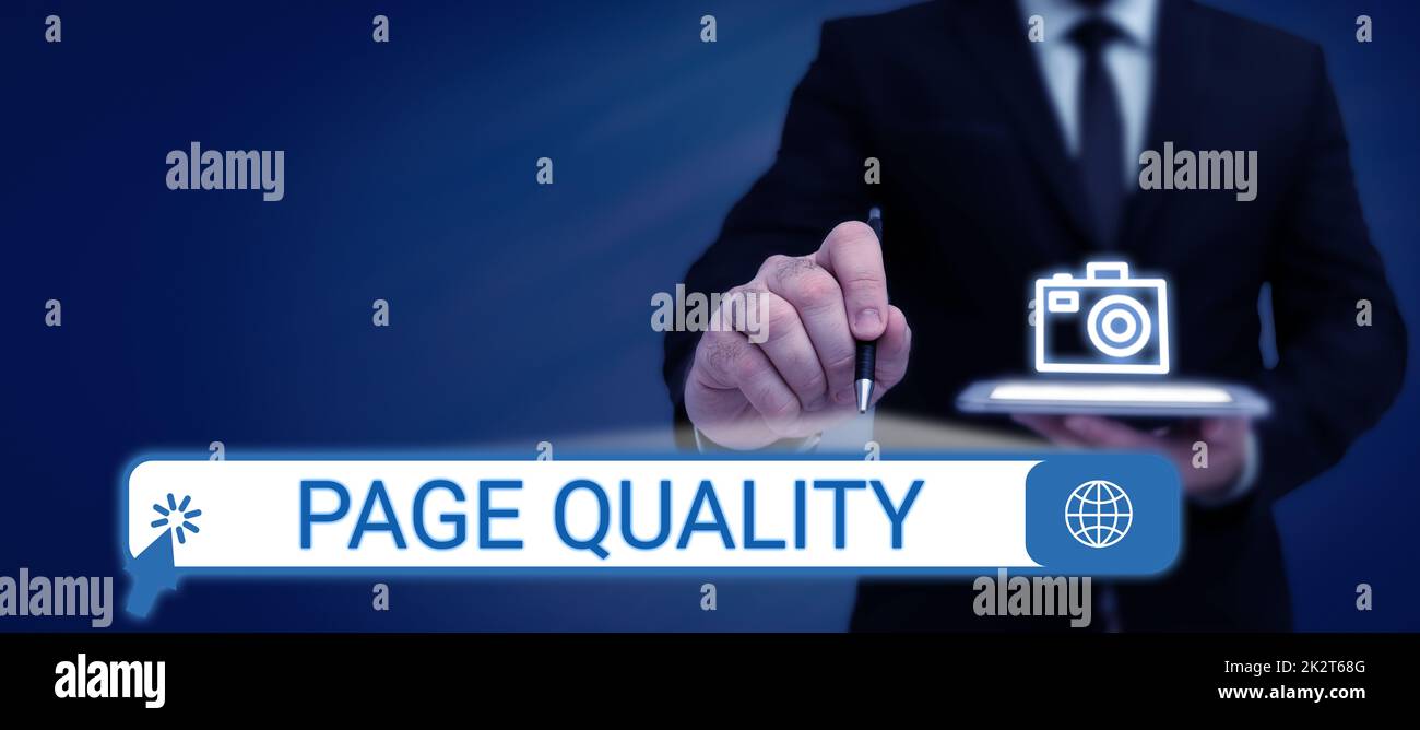 Conceptual display Page Quality. Word Written on Effectiveness of a website in terms of appearance and function Stock Photo