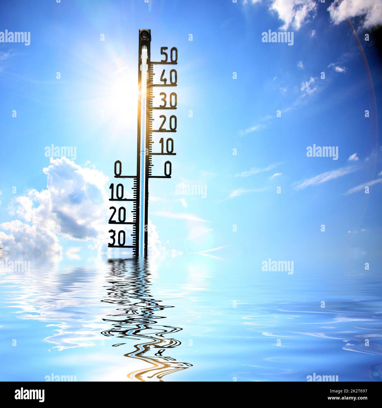 Thermometer with celsius scale showing extreme high temperature Stock