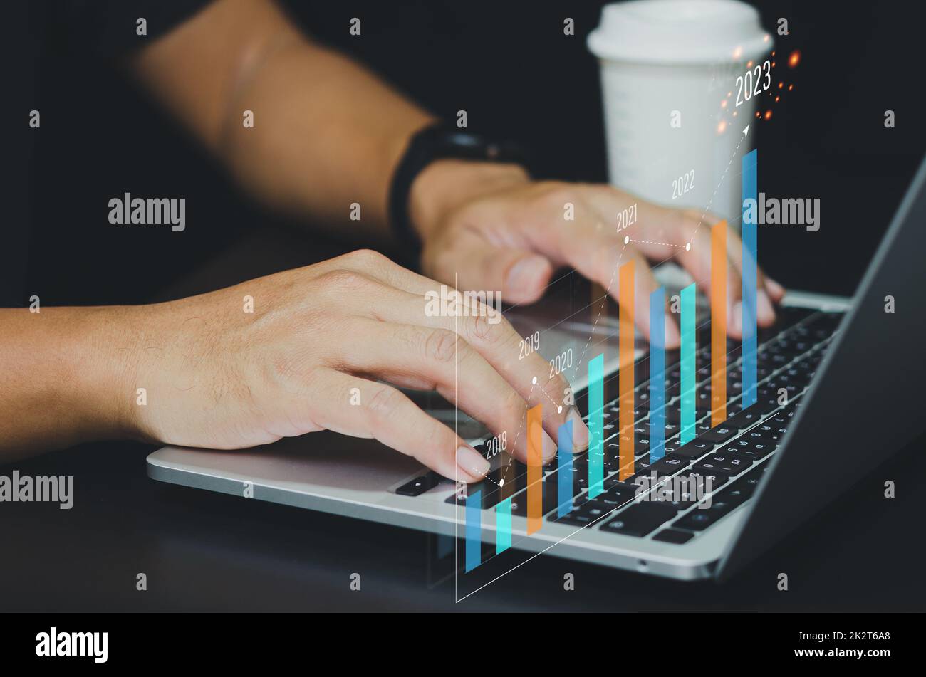 Business Analysis, Economic Growth, Finance with Virtual Graphs and Charts 2023.businessman using modern computer technology. Stock Photo
