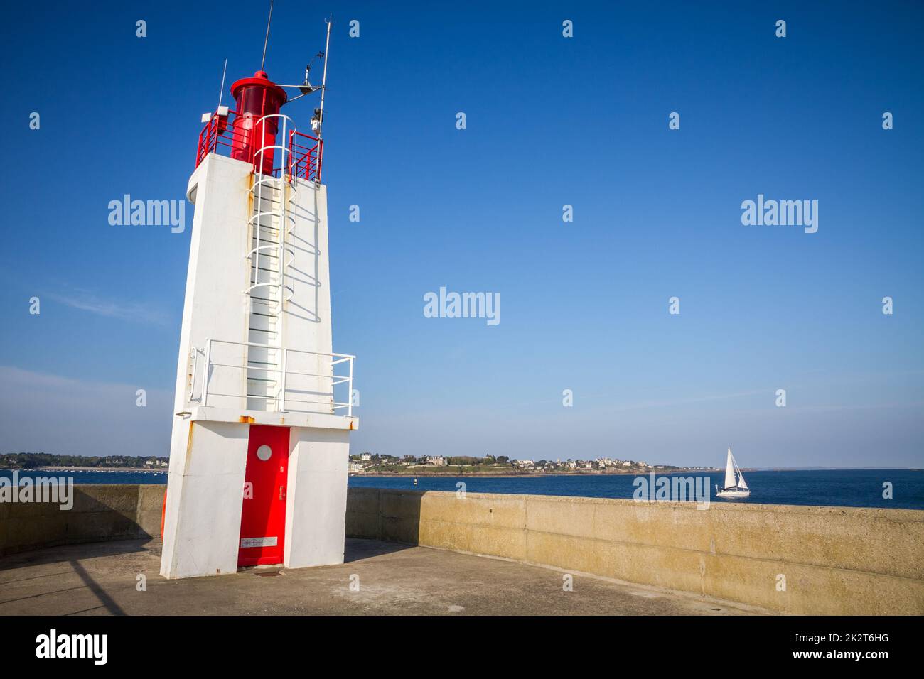 Saint-Malo lighthouse and pier, Brittany, France Stock Photo