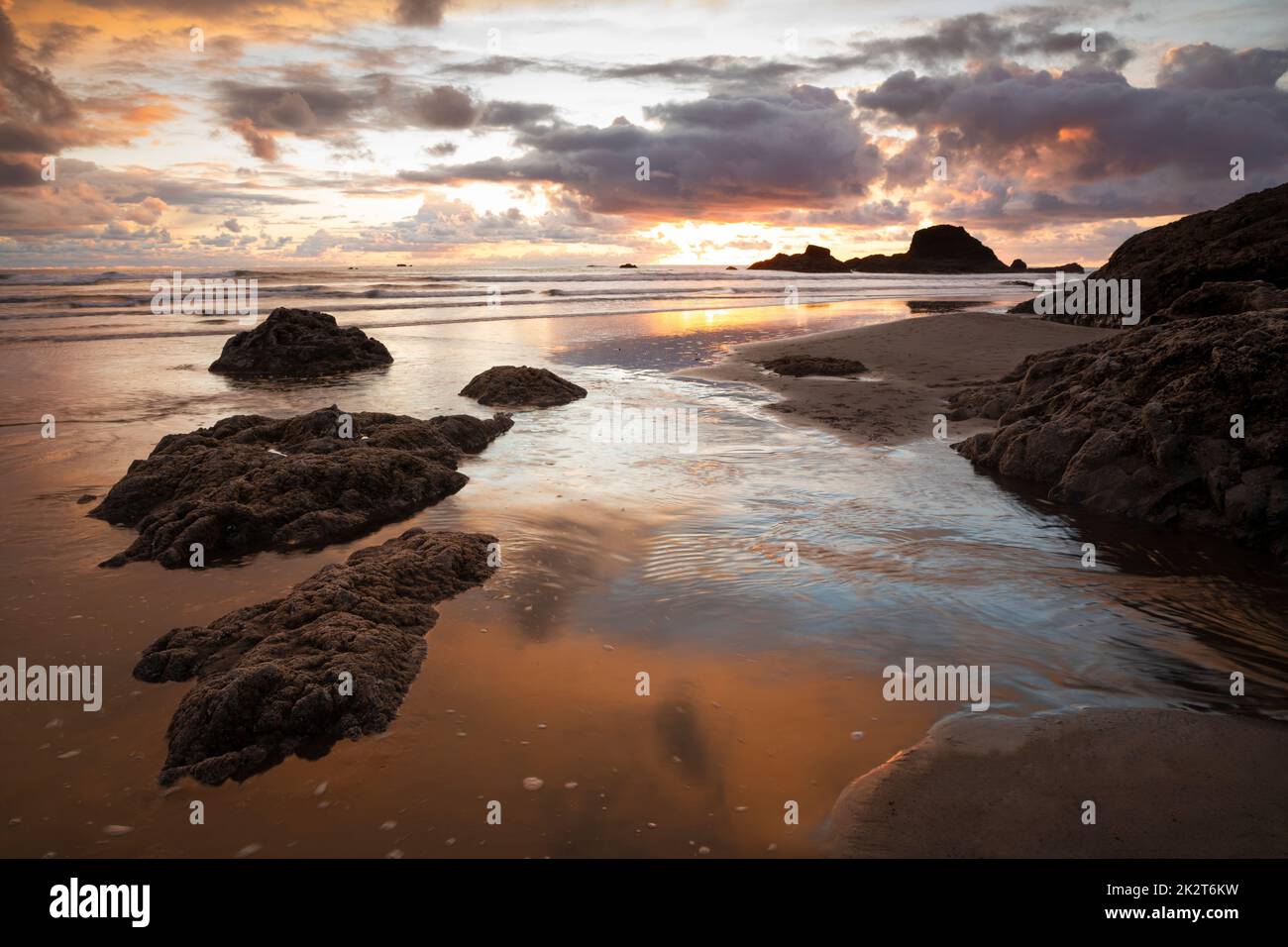 WA22053-00...WASHINGTON - The Pacific Ocean at sunset from Ruby Beach in Olympic National Park. Stock Photo