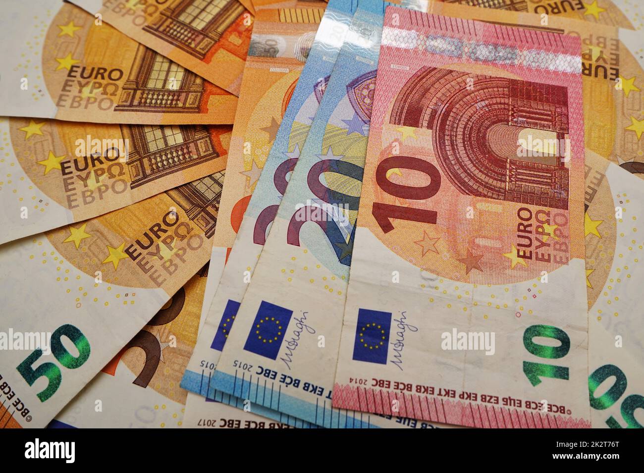 Many different euro banknotes on a white background Stock Photo