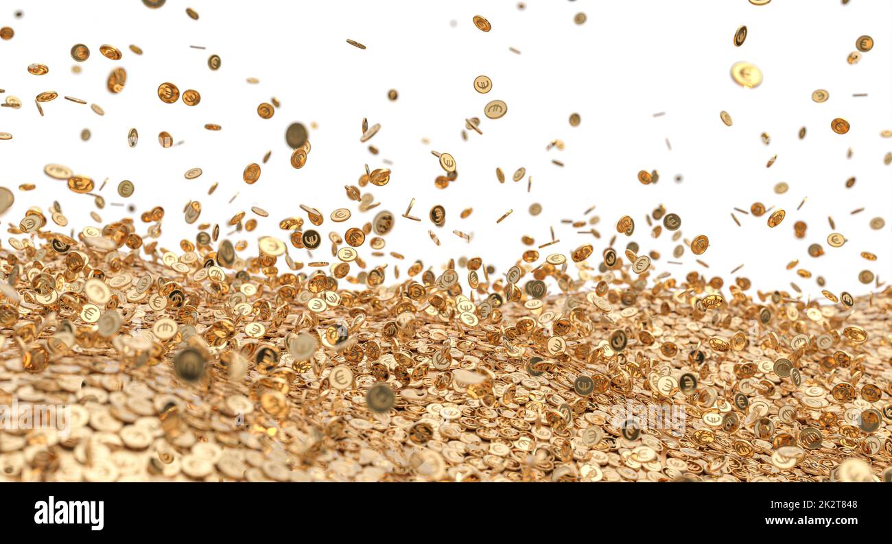 Euro Coins Raining rain of gold euro coins on a white background Stock Photo - Alamy