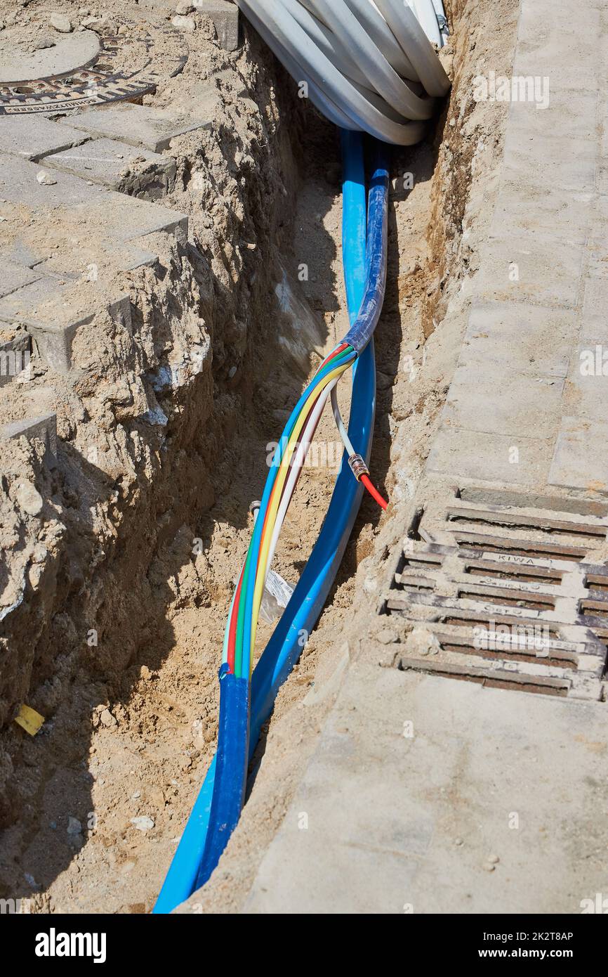 fiber laying for high speed construction site Stock Photo Alamy
