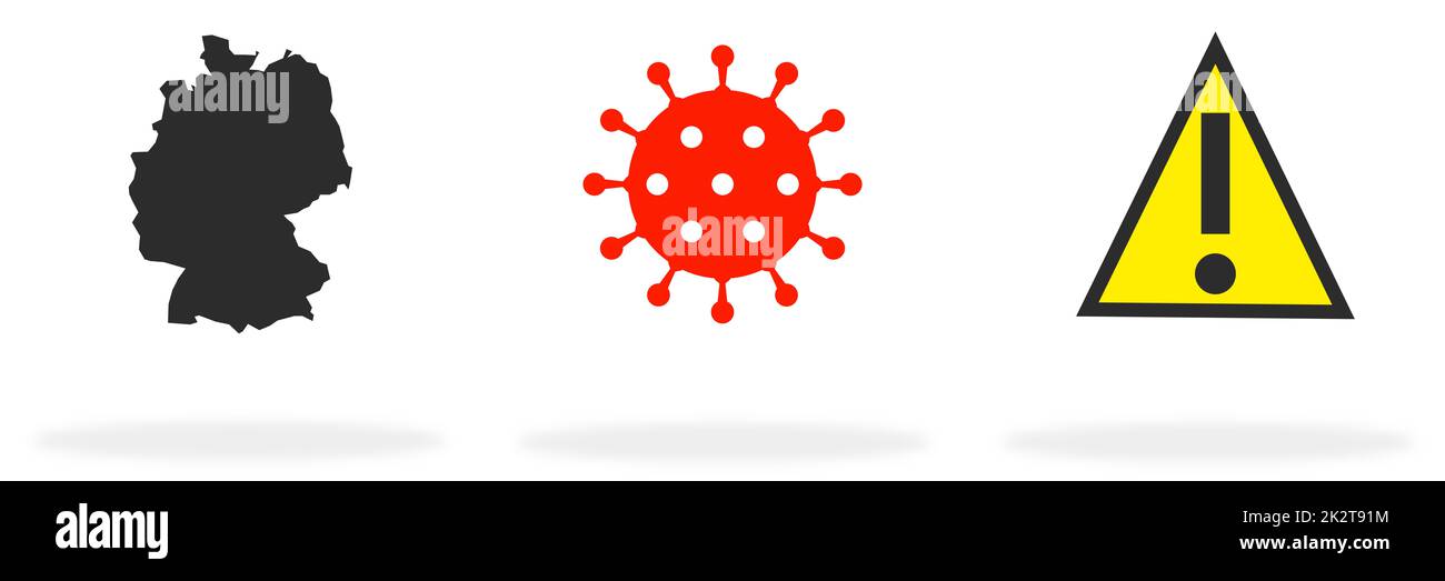 Attention Covid19 in germany with virus symbol and warning sign