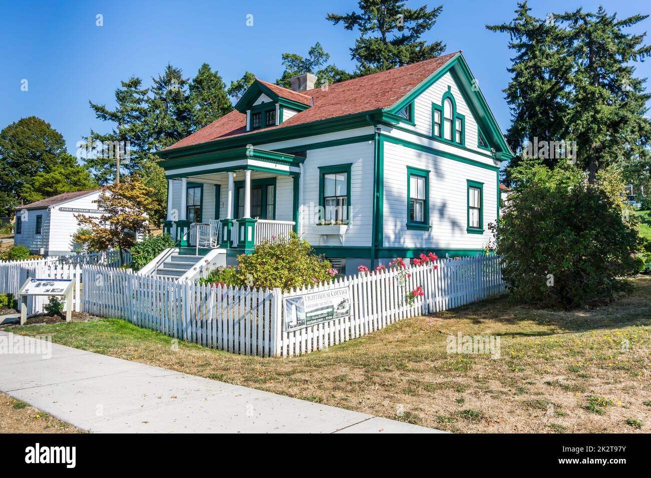 Cottage at the Brown's Point Lighthouse city park. Stock Photo