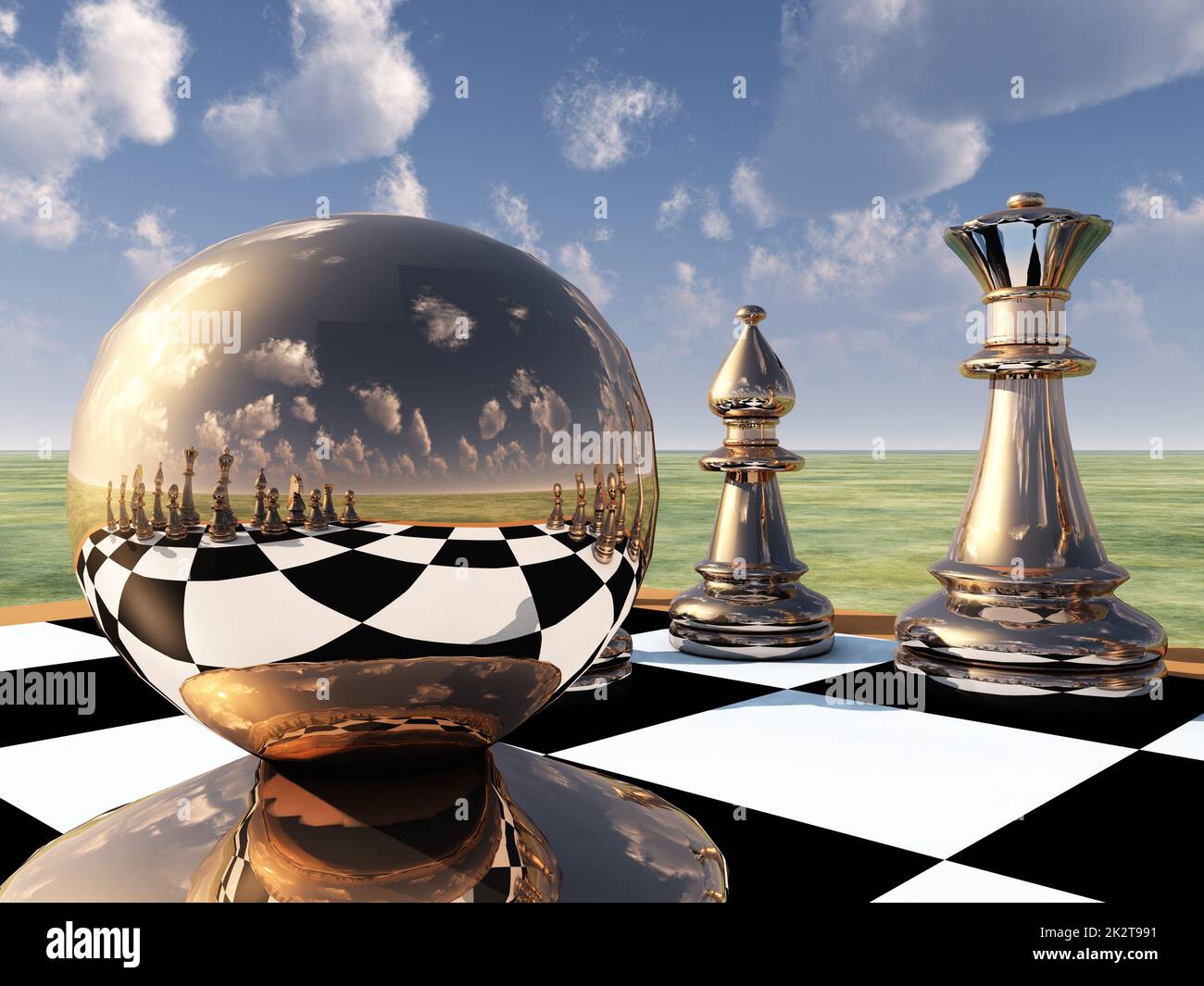 Chess game against a blue sky with clouds Stock Photo
