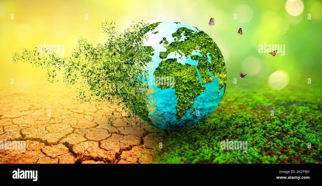 A world that is collapsing and disintegrating the concept of environmental conservation. Stock Photo