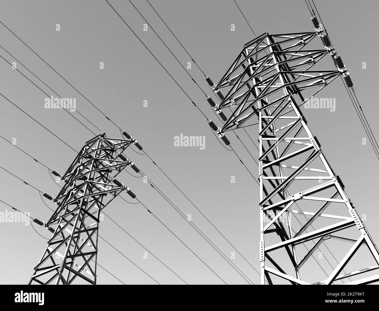 Overhead power line in black and white Stock Photo Alamy