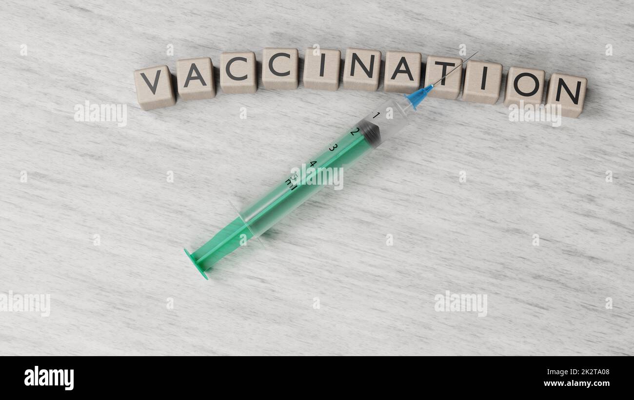Medical syringe with a needle for vaccination. 3D Rendering Stock Photo