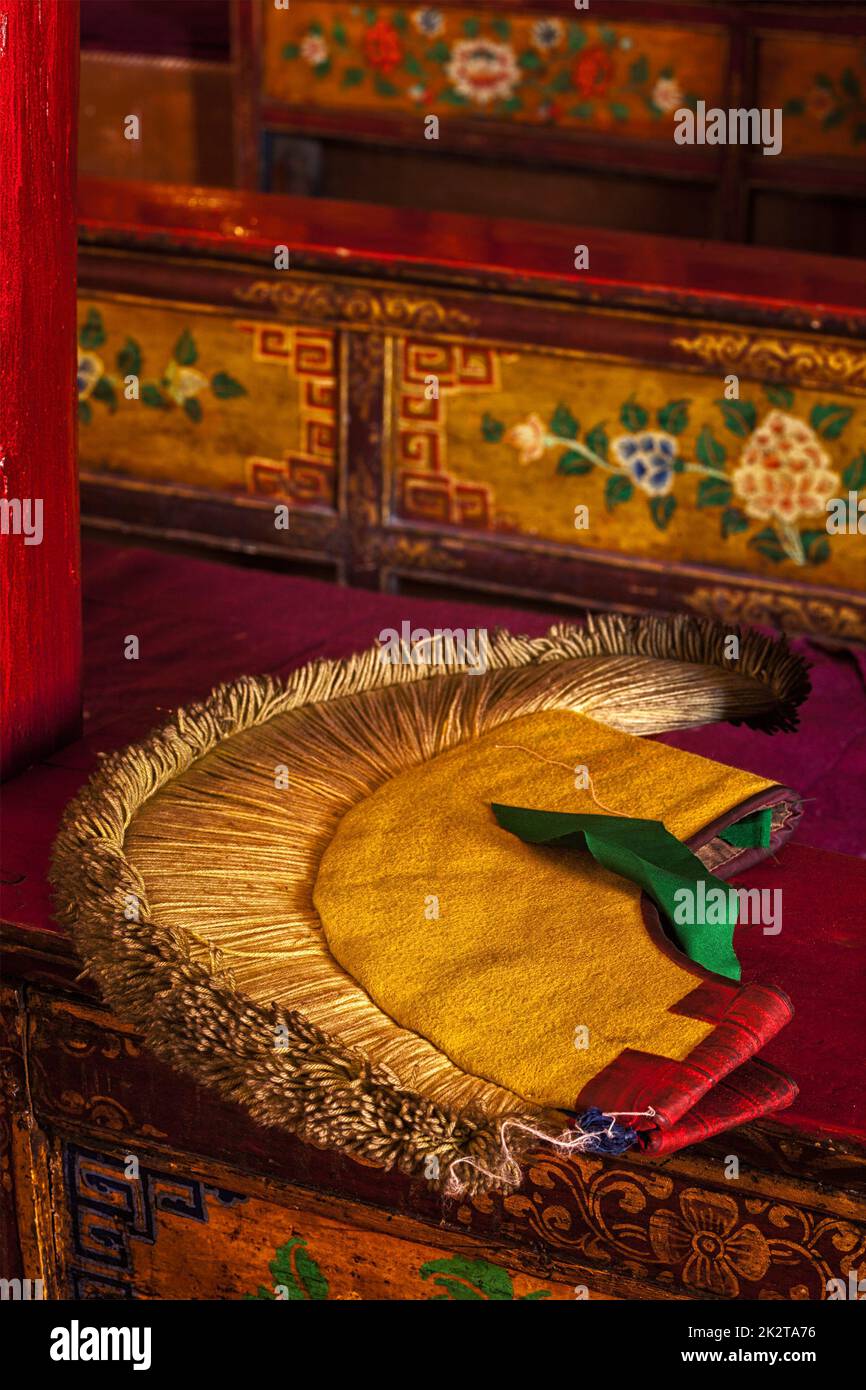 Yellow hat attribute of Tibetan Buddhism Stock Photo